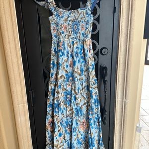 House of Harlow 1960 Zoey Ruched Flutter Sleeves Blue Floral Maxi Dress M